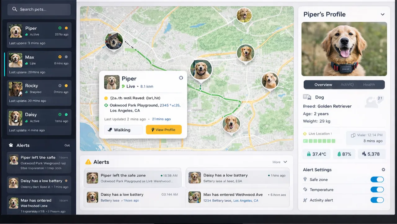 App de AURA: mapa y perfil de la mascota